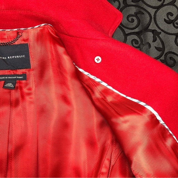 Banana Republic Red Double Breasted Short Italian Wool Coat - Picture 15 of 16